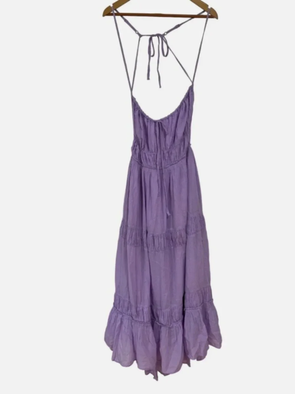 Free People Taking Sides Maxi Dress Candy Lilac Lavender Ruffle Tie Open Back